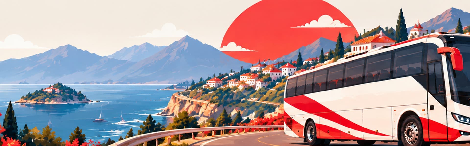 Autobus Top Travel përgjatë bregdetit mesdhetar